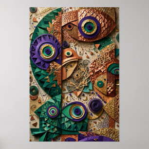 Mystic Eye Fish Schwarm Relief - 3D Smaragd Poster