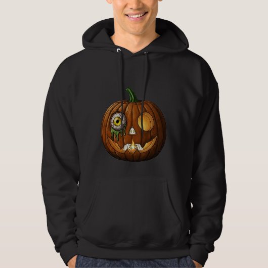 Mystic Eyeball & Skeleton Hands Jack-O-Lantern Hoodie (Vorderseite)