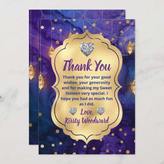 Mystic Fantasy Night Lanterns & Bokeh Sweet 16 Dankeskarte (Vorne/Hinten)