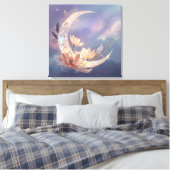 Mystic Feather Moon Boho Wall Art | Spiritual Leinwanddruck (Insitu (Schlafzimmer))