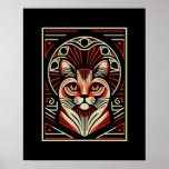 Mystic Feline Gaze - Art Deco Cat Poster<br><div class="desc">Dieses faszinierende Poster besticht durch eine mystische Katze, die in einem kühnen Art-Déco-inspiriert Stil mit aufwändigen Rot-, Creme- und Schwarzdetails dargestellt ist. Der intensive Blick der Katze, gerahmt von geometrischen Mustern und symbolischen Augenmotiven, strahlt ein Gefühl von Weisheit und Mysterium aus. Dieses Kunstwerk ist perfekt für Katzenliebhaber mit einem Flair...</div>