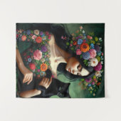 Mystic Floral Goddess with Black Cat – Fantasy Art Wandteppich (Vorderseite (Horizontal))