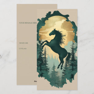 Mystic Forest Horse Geschenkkarte — Smaragd & Gold Feiertagskarte
