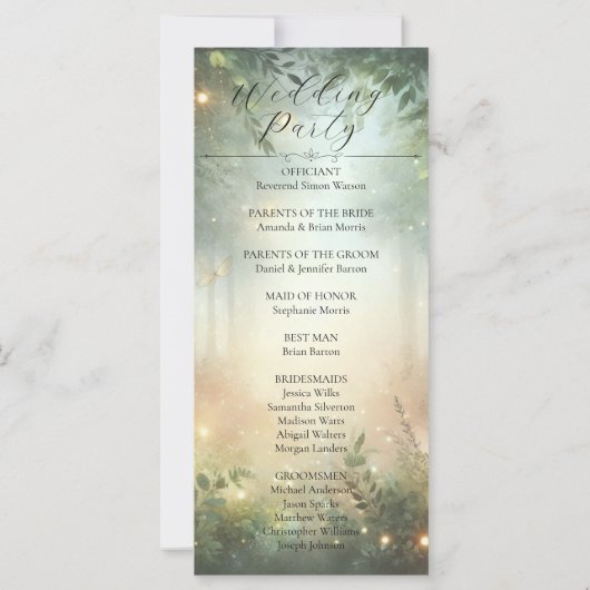 Mystic Forest Meadow Magic Hochzeitsprogramm (Rückseite)