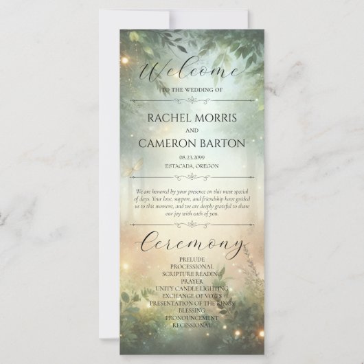 Mystic Forest Meadow Magic Hochzeitsprogramm (Vorderseite)