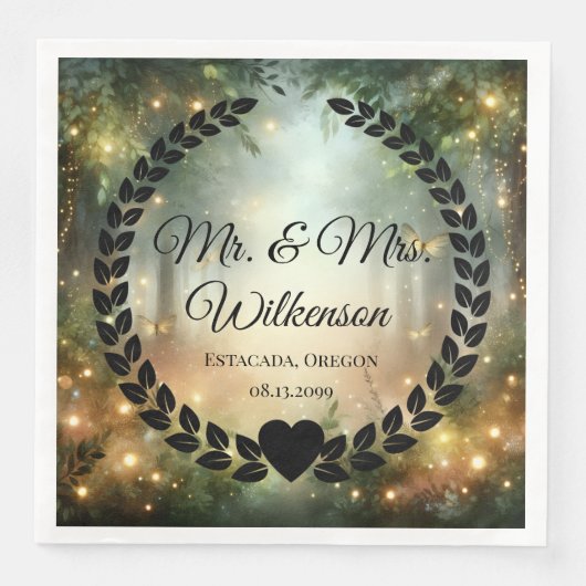 Mystic Forest Meadow Magic Mr. & Mrs. Frischvermäh Serviette (Vorderseite)