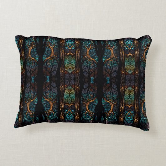 Mystic Forest Mosaic Blau & Schwarz Muster Kissen (Rückseite)