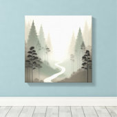 Mystic Forest Path in Soft Fog Minimalism Leinwanddruck (Insitu (Holzboden))