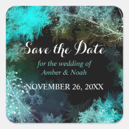 Mystic Forest Wedding rettet das Datum Quadratischer Aufkleber