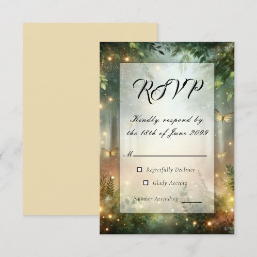 Mystic Forrest Meadow Magic RSVP Karte (Vorne/Hinten)