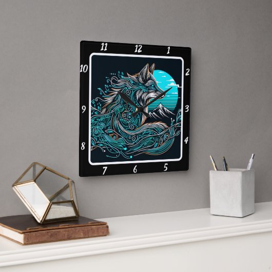 Mystic Fox über den Tälern Quadratische Wanduhr (Büro)