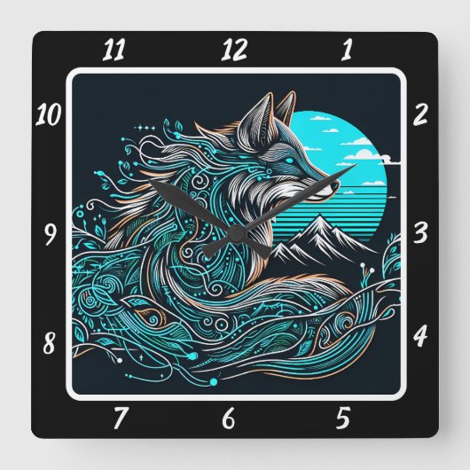 Mystic Fox über den Tälern Quadratische Wanduhr (Vorderseite)