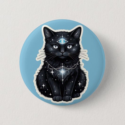 Mystic Galaxy Cat Button – Cosmic Third Eye Space (Vorderseite)