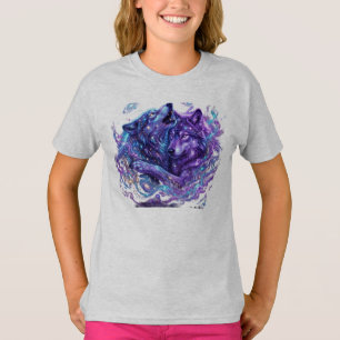 Mystic Galaxy Kids T-Shirt Blau Cosmic Wolf Art