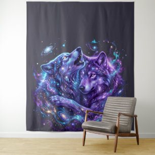 Mystic Galaxy Wolf Art-Space Wolf Wandbehang Wandteppich