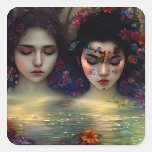 Mystic Garden: Blumenträume Quadratischer Aufkleber (Vorderseite)