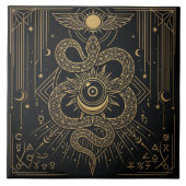 Mystic Gold Snaket Sun Celestial Astrology Art Fliese (Vorderseite)