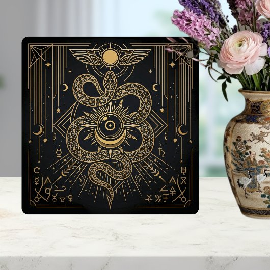 Mystic Gold Snaket Sun Celestial Astrology Art Fliese