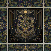 Mystic Gold Snaket Sun Celestial Astrology Art Fliese