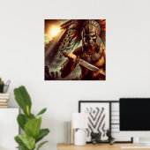 Mystic Golden Hued Surreal Aztec Warrior Illustrat Poster (Heimbüro)