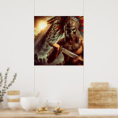 Mystic Golden Hued Surreal Aztec Warrior Illustrat Poster (Küche)