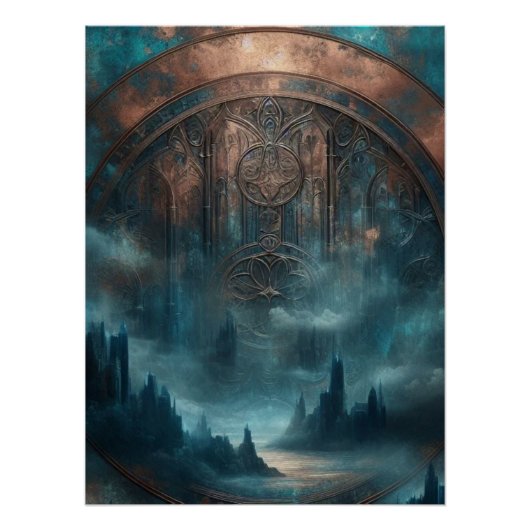 Mystic Gothic Steampunk Art - Blue Copper Patina  Poster (Vorderseite)