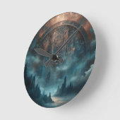 Mystic Gothic Steampunk Art - Blue Copper Patina Runde Wanduhr (Winkel)