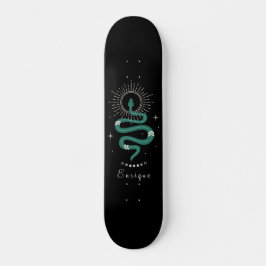 Mystic Green Celestie Snake & Name Cosmic Sparkle Skateboard