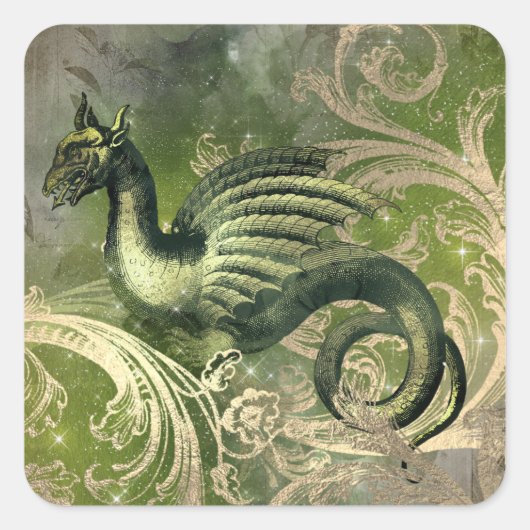 Mystic Green Dragon Quadratischer Aufkleber (Vorderseite)