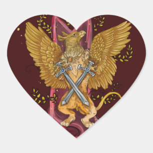 Mystic Griffin mit Schwertern Herz-Aufkleber
