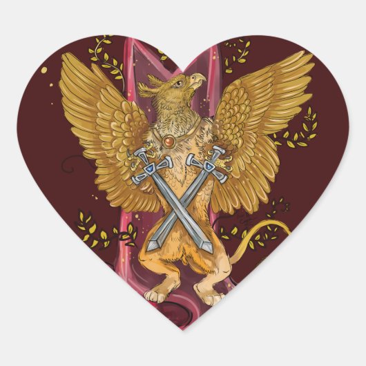 Mystic Griffin mit Schwertern Herz-Aufkleber (Vorderseite)