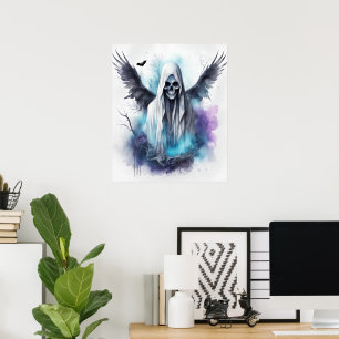 Mystic Halloween Ghost Gothic Wasserfarben Kunst Poster