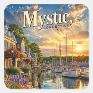 Mystic Harbor Reflections Quadratischer Aufkleber