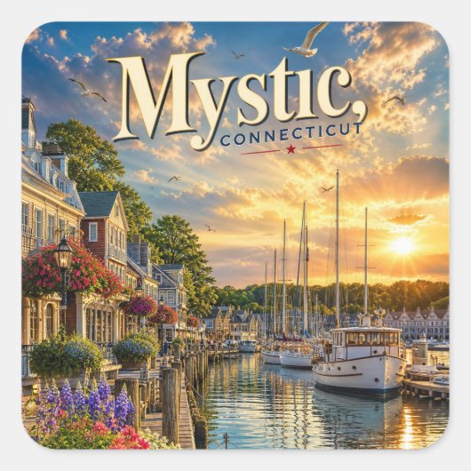 Mystic Harbor Reflections Quadratischer Aufkleber (Vorderseite)