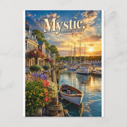 Mystic Harbor Reflexionen Postkarte (Vorderseite)