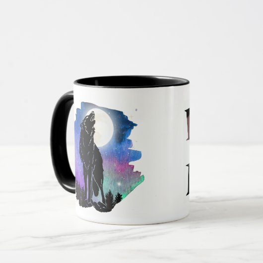 Mystic Howling Wolf Silhouette zwei Töne Tasse (Vorderseite Links)
