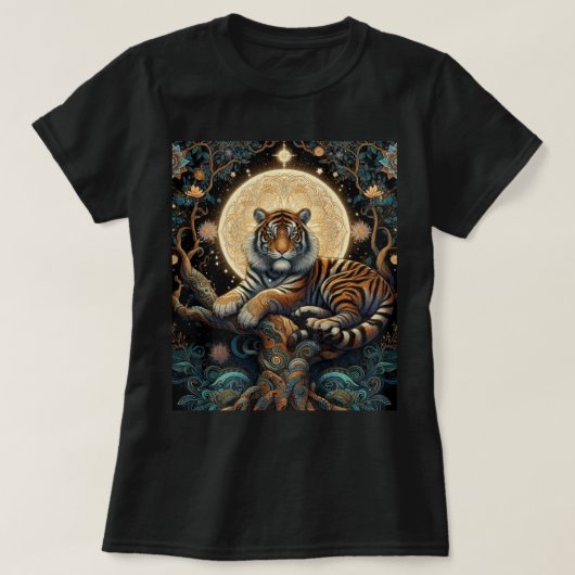Mystic Jungle Cat Tiger Black T-Shirt (Design vorne)