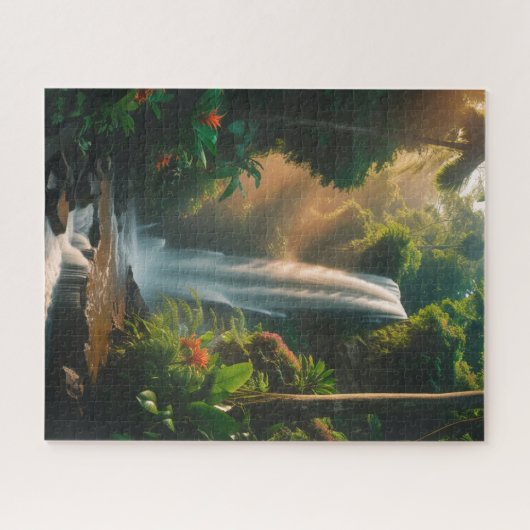 Mystic Jungle Falls - Serene Waterfall Art Puzzle (Horizontal)