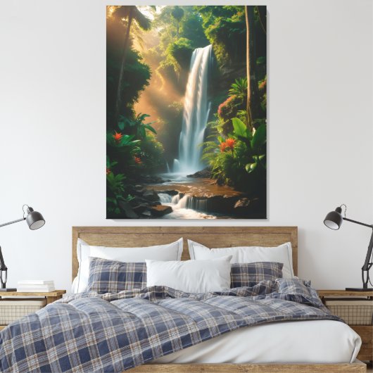 Mystic Jungle Falls - Serene Waterfall Leinwand Ar (Insitu (Schlafzimmer))