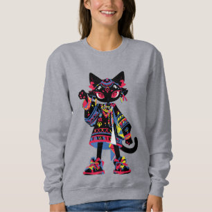 Mystic Kawaii Katze – Farbiger Tribal-Spirit-Shirt Sweatshirt