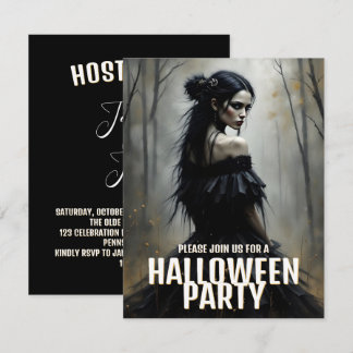 Mystic Lady in Dark Halloween Forest - Einladung