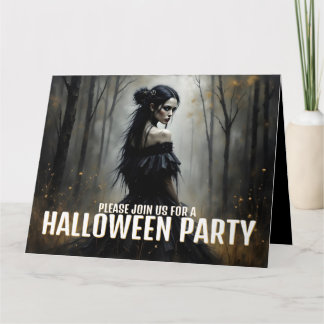 Mystic Lady in Dark Halloween Forest - Einladung