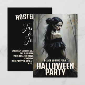 Mystic Lady in Dark Halloween Forest - Einladung