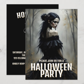 Mystic Lady in Dark Halloween Forest - Einladung