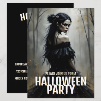 Mystic Lady in Dark Halloween Forest - Einladung
