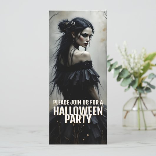 Mystic Lady in Dark Halloween Forest - Einladung (Stehend Vorderseite)