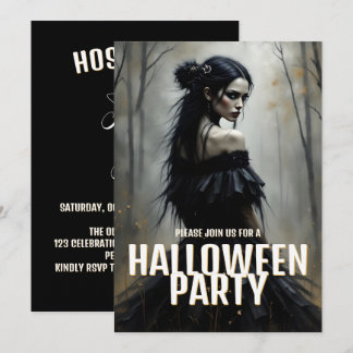 Mystic Lady in Dark Halloween Forest - Einladung