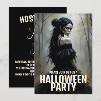 Mystic Lady in Dark Halloween Forest - Einladung