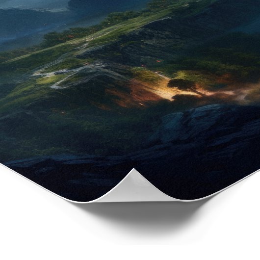 Mystic Lake and Mountain Valley — Fantasy Landscap Poster (Ecke)