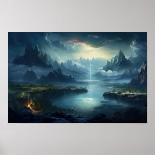 Mystic Lake and Mountain Valley — Fantasy Landscap Poster